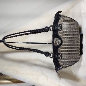 MC Marc Chantal Woven Rattan/Croc Embossed Leather Shoulder Bag